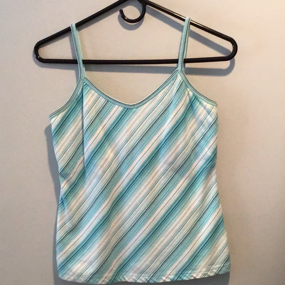 Sonoma Aqua White Striped Tank Top Medium